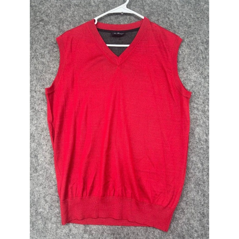 M. Benisti Mens Red V-Neck Knit Sweater Vest Size Middle Classic Business Casual
